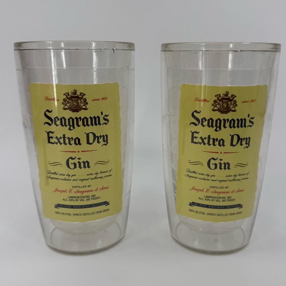 Seagrams Extra Dry Gin Vintage Tervis Tumbler Lot of 2 16 oz. Tumblers Vintage